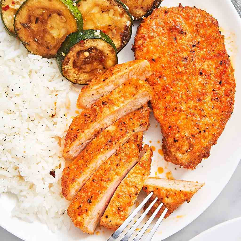 Chuleta de cerdo ya cocinada en freidora de aire