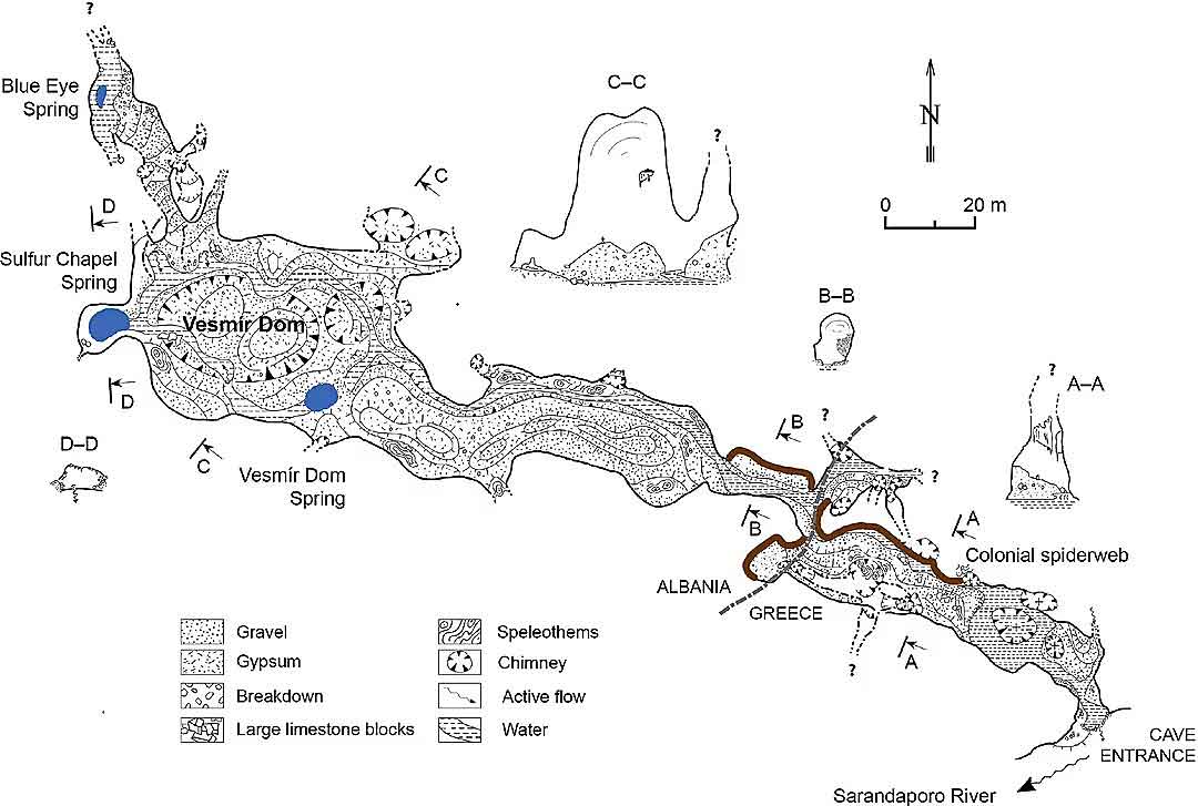 Plano de la cueva donde se encuentra la telaraña
