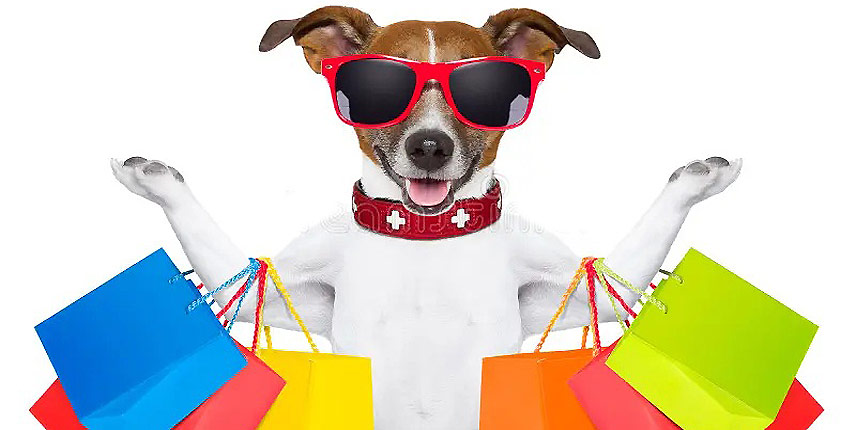 Imagen de un perro de compras